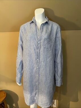 Frank & Eileen Blue and White Striped Mary Shirt Dress 100% Linen